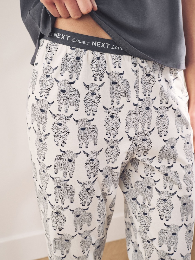 Charcoal Hamish the Highland Cow 100% Cotton Short Sleeve Pyjamas - Image 5 of 10