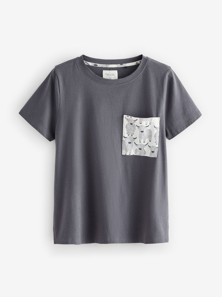 Charcoal Hamish the Highland Cow 100% Cotton Short Sleeve Pyjamas - Image 7 of 10