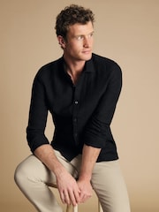 Charles Tyrwhitt Black Slim Fit Plain Pure 100% Linen Shirt - Image 1 of 7