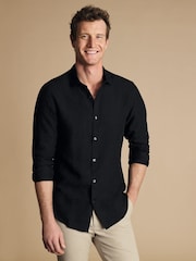Charles Tyrwhitt Black Slim Fit Plain Pure 100% Linen Shirt - Image 2 of 7