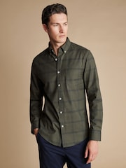 Charles Tyrwhitt Green Slim Fit Large Check Non-Iron Twill 100% Cotton Shirt - Image 1 of 6