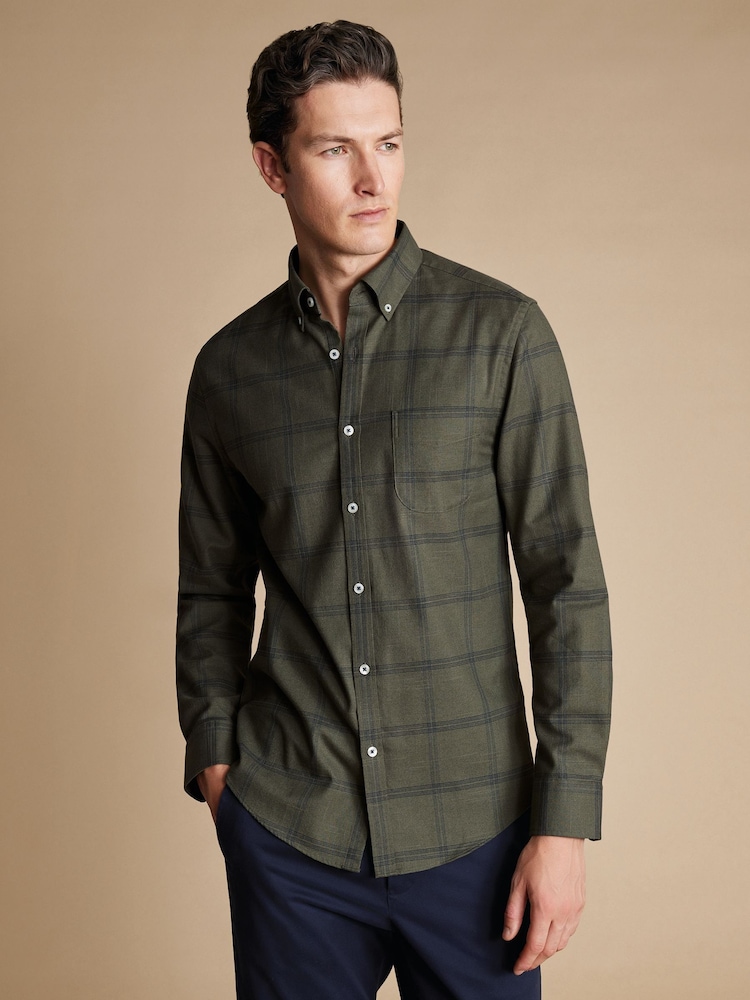 Charles Tyrwhitt Green Slim Fit Large Check Non-Iron Twill 100% Cotton Shirt - Image 1 of 6