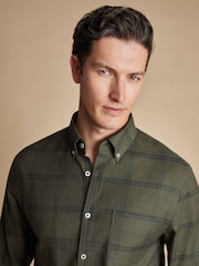 Charles Tyrwhitt Green Slim Fit Large Check Non-Iron Twill 100% Cotton Shirt - Image 2 of 6