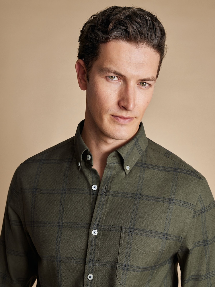 Charles Tyrwhitt Green Slim Fit Large Check Non-Iron Twill 100% Cotton Shirt - Image 2 of 6