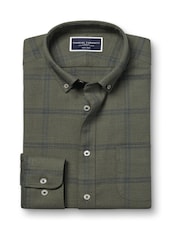 Charles Tyrwhitt Green Slim Fit Large Check Non-Iron Twill 100% Cotton Shirt - Image 4 of 6