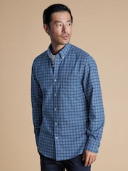 Charles Tyrwhitt Blue Slim Fit Check Non-Iron Twill 100% Cotton Shirt - Image 1 of 7
