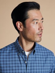 Charles Tyrwhitt Blue Slim Fit Check Non-Iron Twill 100% Cotton Shirt - Image 3 of 7