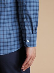 Charles Tyrwhitt Blue Slim Fit Check Non-Iron Twill 100% Cotton Shirt - Image 4 of 7