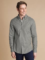 Charles Tyrwhitt Grey Slim Fit Check Non-Iron Twill 100% Cotton Shirt - Image 1 of 7