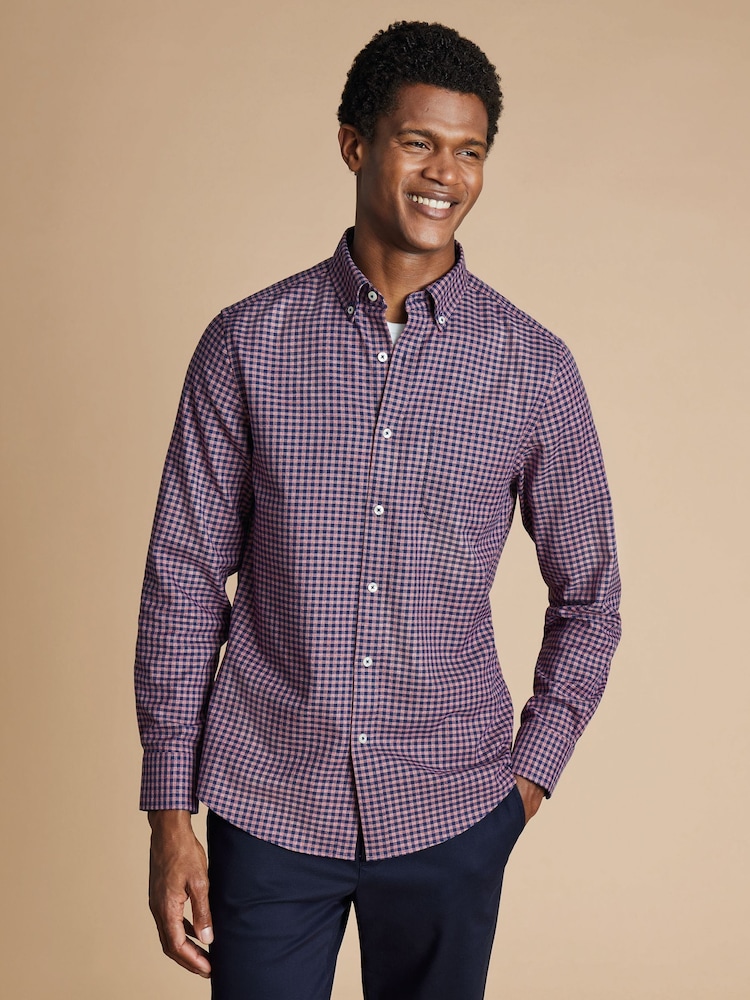 Charles Tyrwhitt Red Slim Fit Check Non-Iron Twill 100% Cotton Shirt - Image 1 of 6