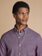 Charles Tyrwhitt Red Slim Fit Check Non-Iron Twill 100% Cotton Shirt - Image 2 of 6