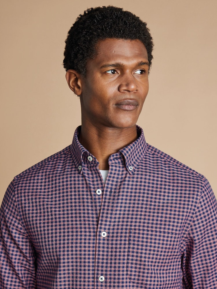 Charles Tyrwhitt Red Slim Fit Check Non-Iron Twill 100% Cotton Shirt - Image 2 of 6