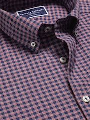 Charles Tyrwhitt Red Slim Fit Check Non-Iron Twill 100% Cotton Shirt - Image 5 of 6