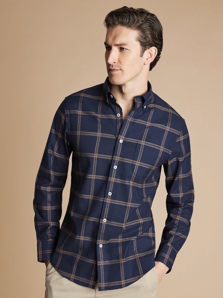 Charles Tyrwhitt Blue Slim Fit Check Non-Iron Twill 100% Cotton Shirt - Image 1 of 6