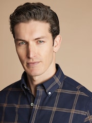 Charles Tyrwhitt Blue Slim Fit Check Non-Iron Twill 100% Cotton Shirt - Image 2 of 6