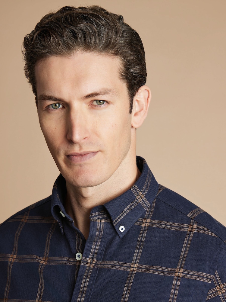 Charles Tyrwhitt Blue Slim Fit Check Non-Iron Twill 100% Cotton Shirt - Image 2 of 6