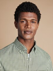 Charles Tyrwhitt Green Slim Fit Check Non-Iron Twill 100% Cotton Shirt - Image 2 of 6