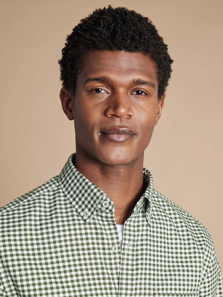 Charles Tyrwhitt Green Slim Fit Check Non-Iron Twill 100% Cotton Shirt - Image 2 of 6