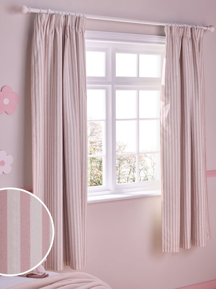 Pink Stripe Pencil Pleat Blackout Curtains - Image 1 of 8