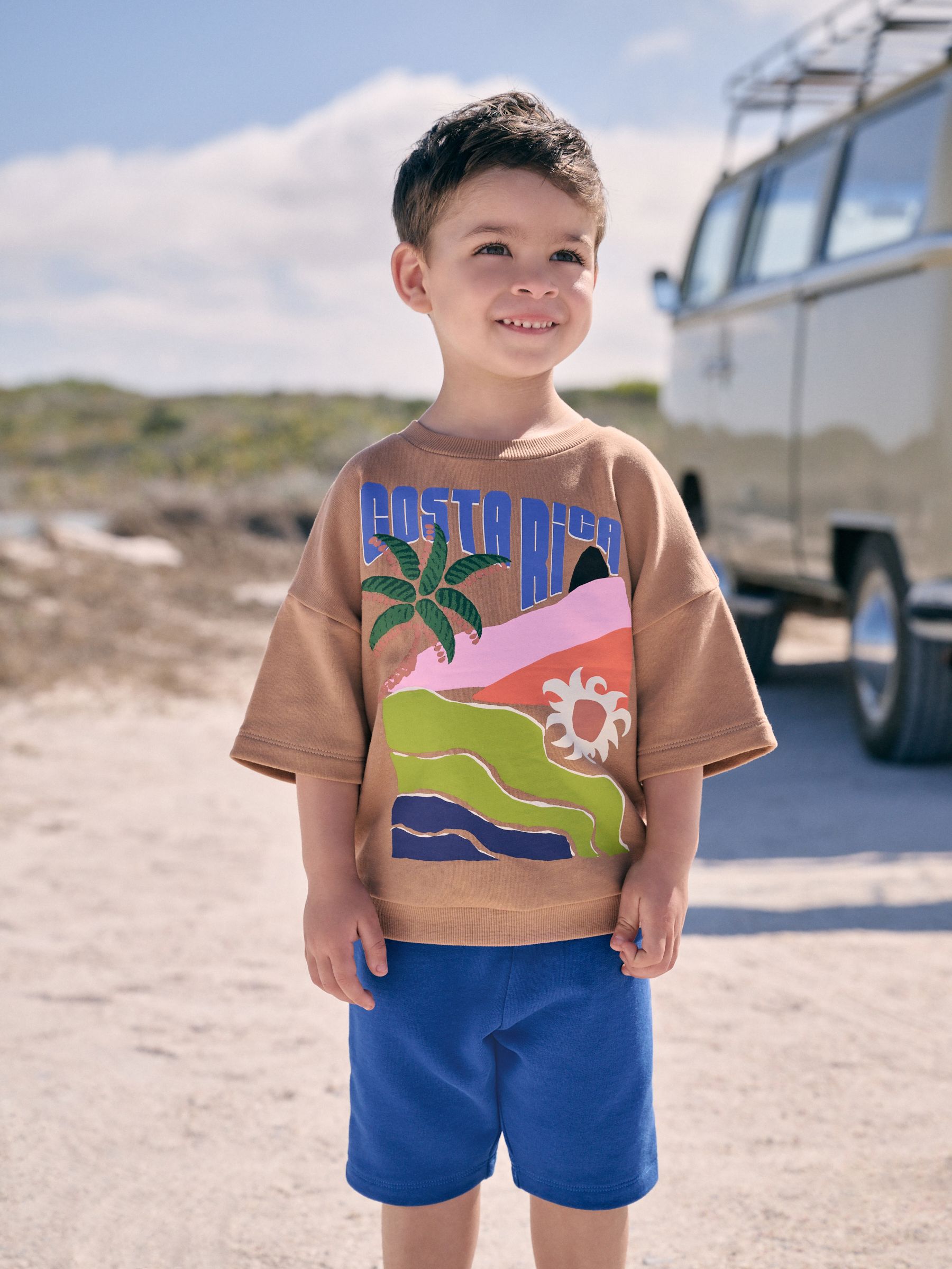 Tan Brown Short Sleeve 100% Cotton Sweater and Shorts Set (3mths-7yrs)