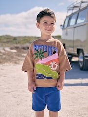 Tan Brown Short Sleeve 100% Cotton Sweater and Shorts Set (3mths-7yrs) - Image 1 of 3