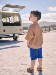 Tan Brown Short Sleeve 100% Cotton Sweater and Shorts Set (3mths-7yrs) - Image 2 of 3