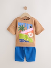 بني فاتح بني - طقم من شورت وسترة بكُم قصير قطن 100% (3 شهور-7 سنوات) - صورة 4 من 8