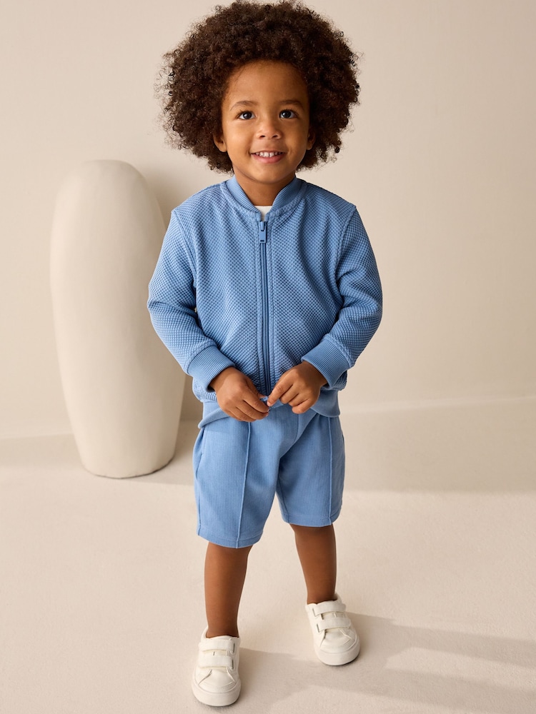 Blue Jersey Bomber Jacket and Shorts Set (3mths-7yrs) - Image 1 of 4