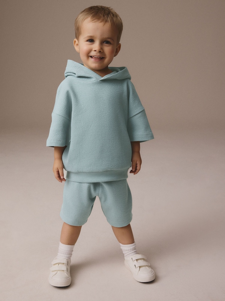 Mineral Blue Jersey Textured Hoodie and Shorts Set (3mths-7yrs) - Image 1 of 8