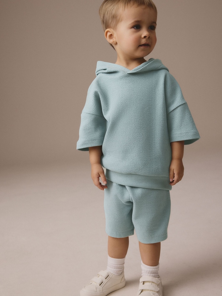 Mineral Blue Jersey Textured Hoodie and Shorts Set (3mths-7yrs) - Image 2 of 8