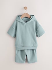 Mineral Blue Jersey Textured Hoodie and Shorts Set (3mths-7yrs) - Image 4 of 8
