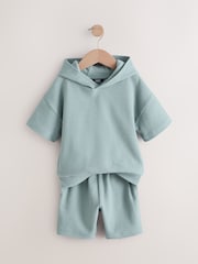 Mineral Blue Jersey Textured Hoodie and Shorts Set (3mths-7yrs) - Image 5 of 8