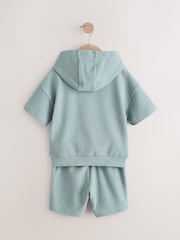 Mineral Blue Jersey Textured Hoodie and Shorts Set (3mths-7yrs) - Image 6 of 8