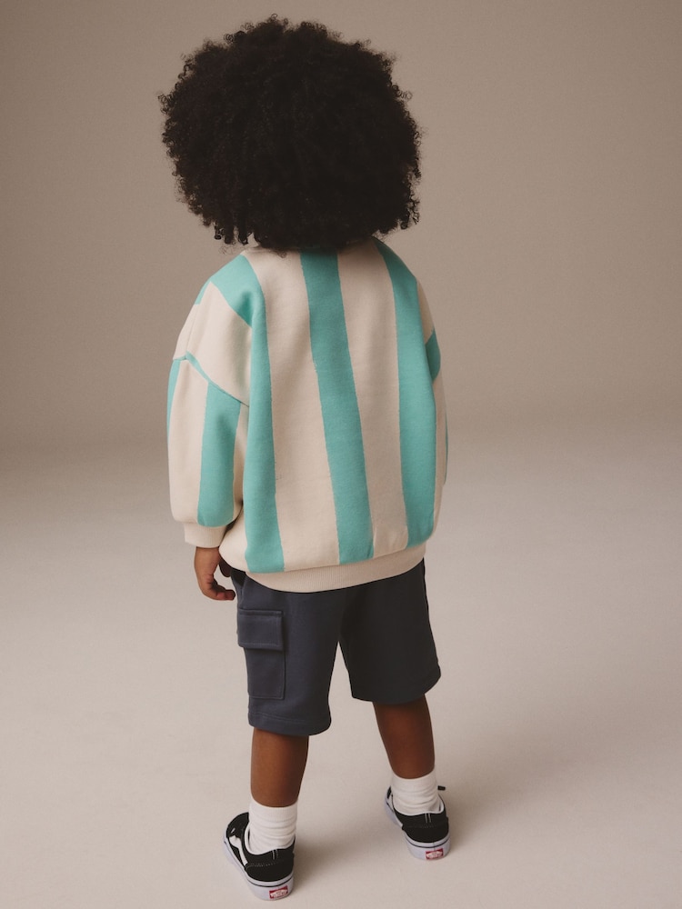 Blue/Ecru Stripe Jersey Sweatshirt and Shorts Set (3mths-7yrs) - Image 3 of 4