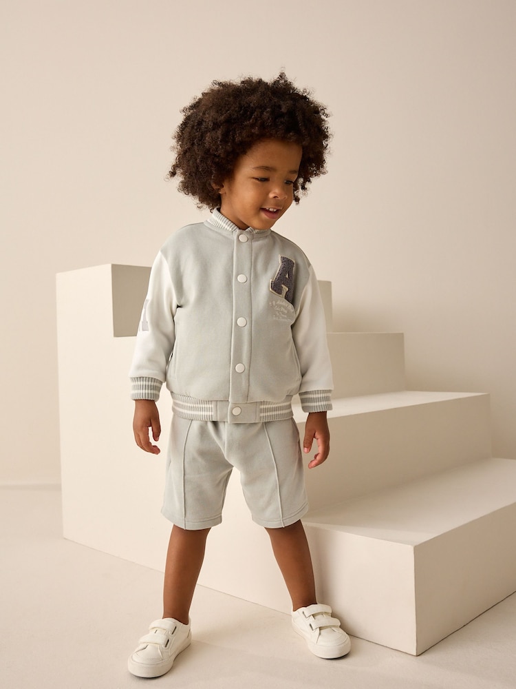 Grey Jersey Letterman And Pintuck Shorts Set (3mths-7yrs) - Image 1 of 4 Grey Jersey Letterman And Pintuck Shorts Set (3mths-7yrs) - Image 1 of 4