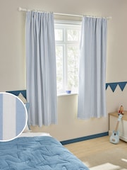 Blue Stripe Pencil Pleat Blackout Curtains - Image 1 of 8