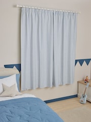 Blue Stripe Pencil Pleat Blackout Curtains - Image 2 of 8