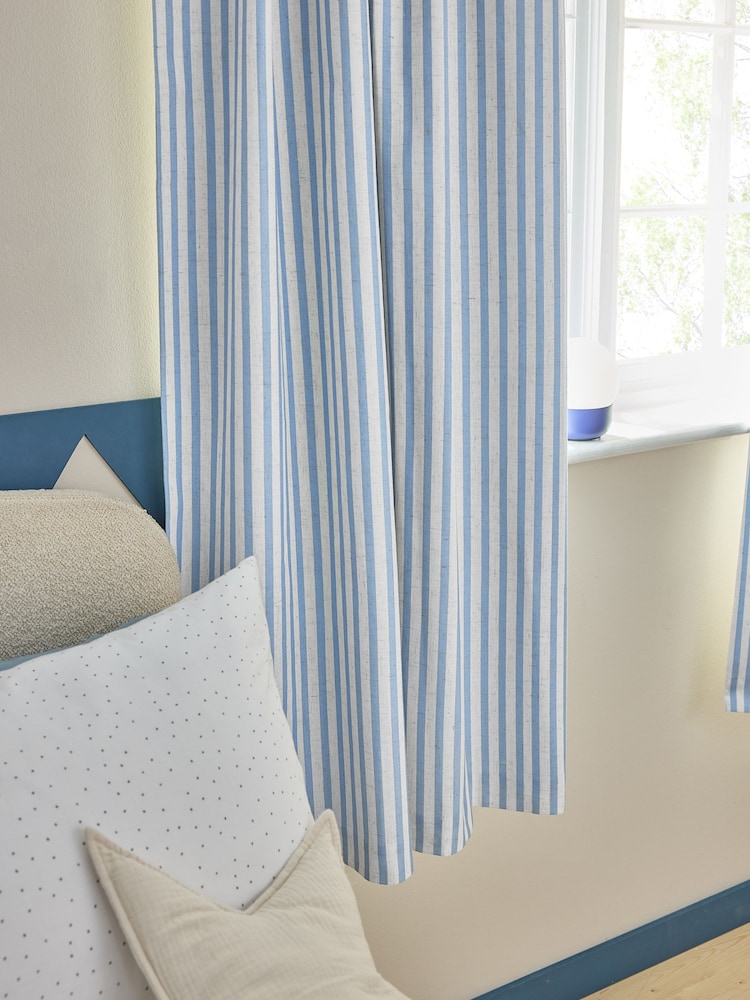 Blue Stripe Pencil Pleat Blackout Curtains - Image 3 of 8