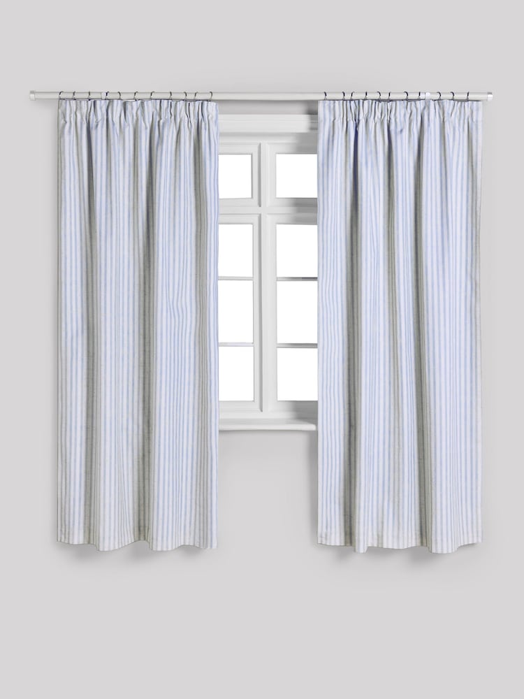 Blue Stripe Pencil Pleat Blackout Curtains - Image 4 of 8