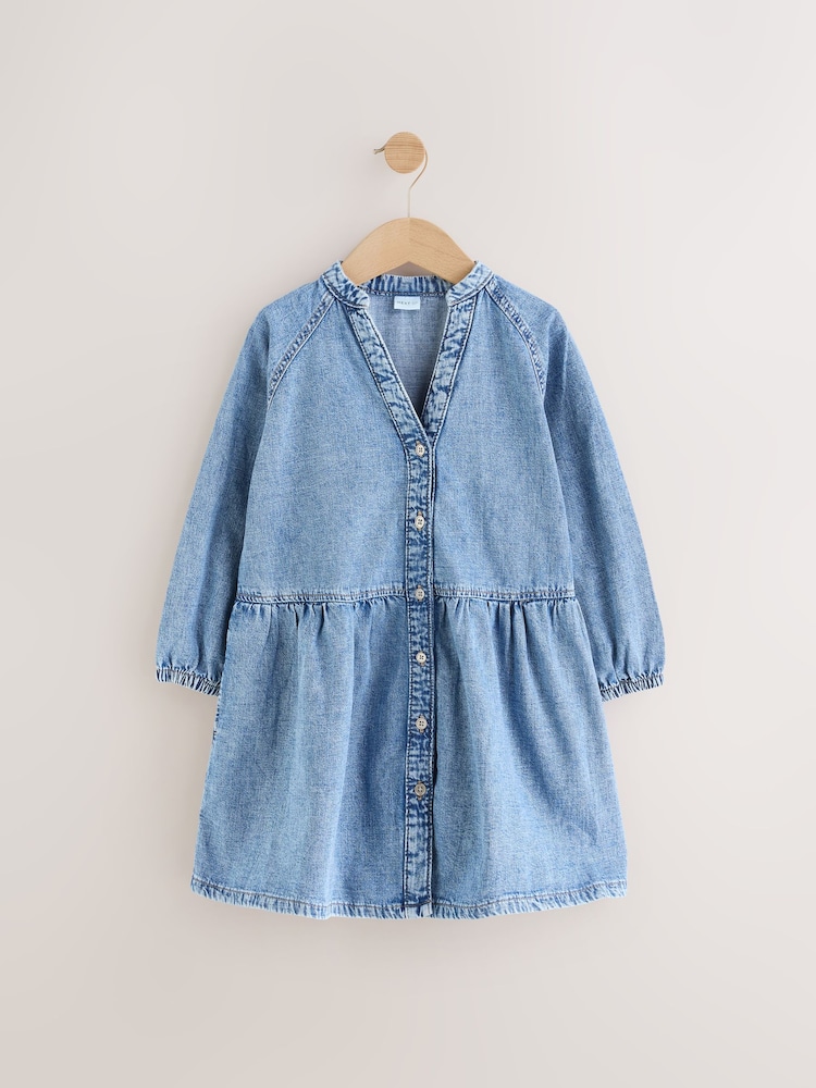 Blue Denim Denim Button 100% Cotton Dress - Image 1 of 3