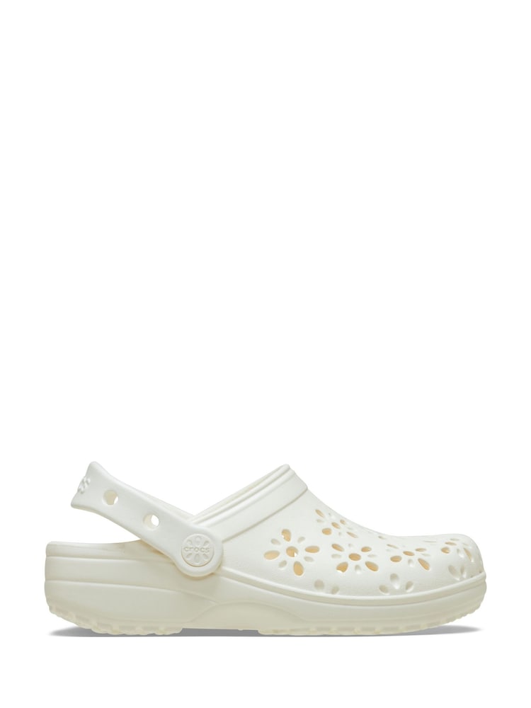 Crocs White Adults Floral Cut Out Clogs - Image 1 of 7