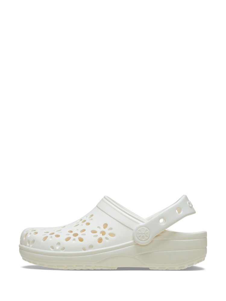 Crocs White Adults Floral Cut Out Clogs - Image 2 of 7