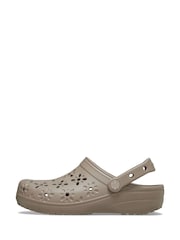 Crocs Taupe Adults Floral Cut Out Clogs - Image 2 of 7