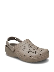 Crocs Taupe Adults Floral Cut Out Clogs - Image 3 of 7