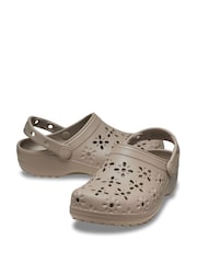 Crocs Taupe Adults Floral Cut Out Clogs - Image 5 of 7