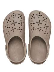 Crocs Taupe Adults Floral Cut Out Clogs - Image 6 of 7