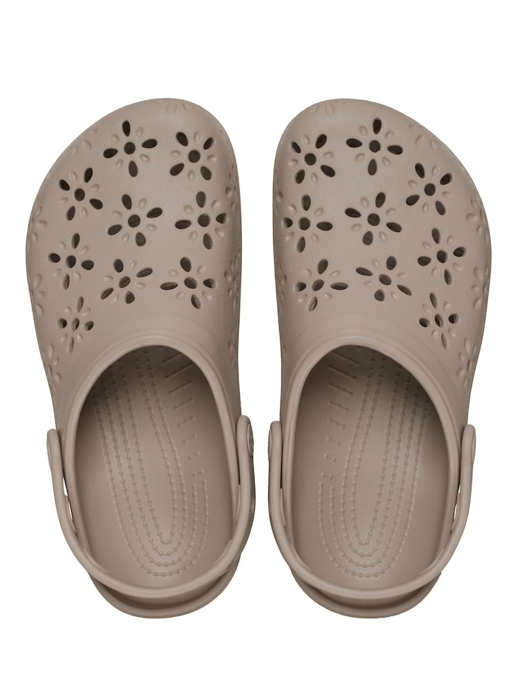 Crocs Taupe Adults Floral Cut Out Clogs - Image 6 of 7