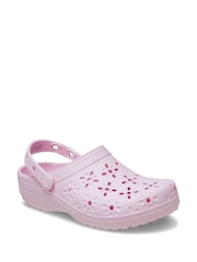Crocs Pink Milk Adults Floral Cut Out Clogs - Image 3 of 7