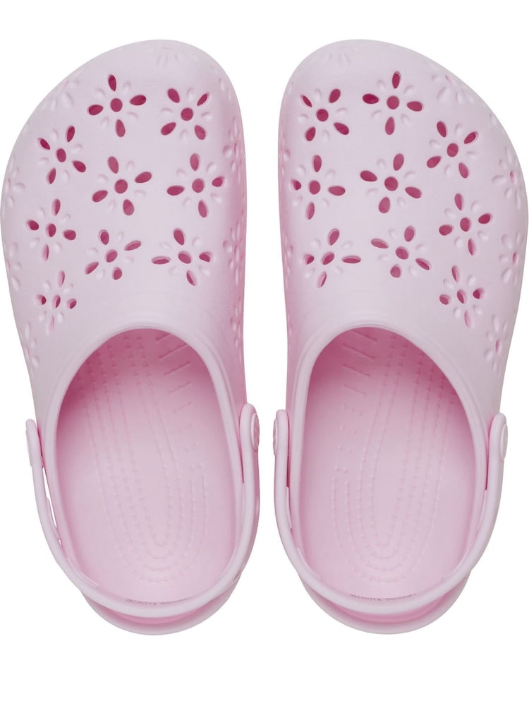 Crocs Pink Milk Adults Floral Cut Out Clogs - Image 6 of 7