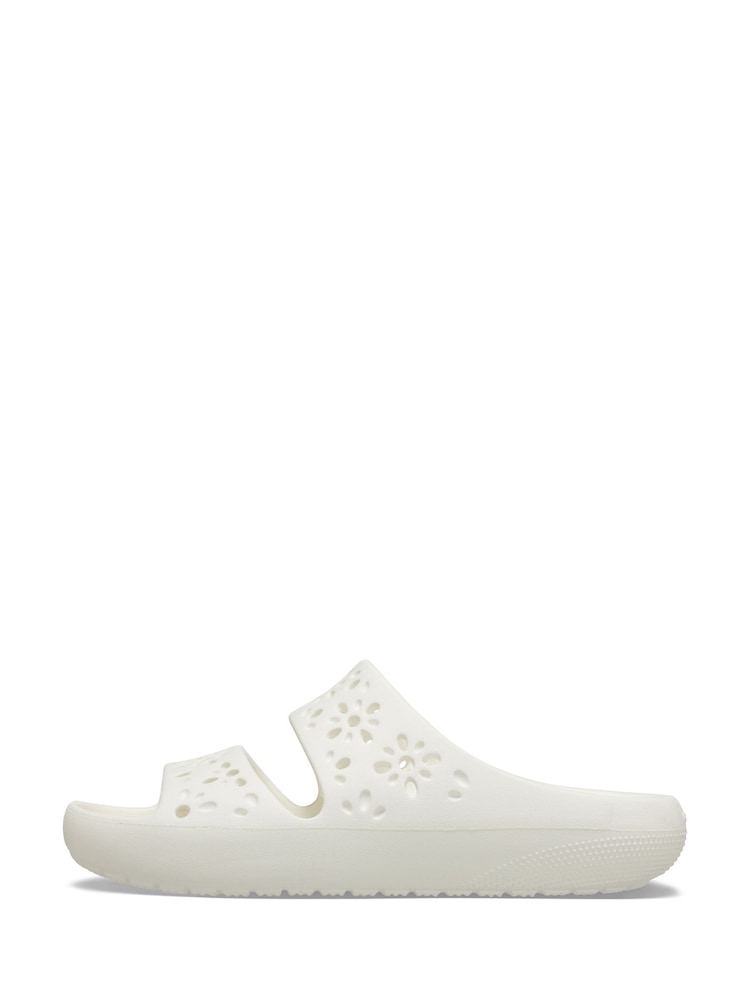Crocs White Classic Floral Cut Out Sandals - Image 2 of 7